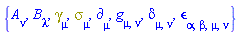 {A[nu], B[lambda], Physics:-Dgamma[mu], Physics:-Psigma[mu], Physics:-d_[mu], Physics:-g_[mu, nu], Physics:-KroneckerDelta[mu, nu], Physics:-LeviCivita[alpha, beta, mu, nu]}