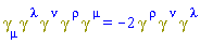 Physics:-`*`(Physics:-Dgamma[mu], Physics:-Dgamma[`~lambda`], Physics:-Dgamma[`~nu`], Physics:-Dgamma[`~rho`], Physics:-Dgamma[`~mu`]) = -2*Physics:-`*`(Physics:-Dgamma[`~rho`], Physics:-Dgamma[`~nu`], Physics:-Dgamma[`~lambda`])