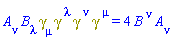 A[nu]*B[lambda]*Physics:-`*`(Physics:-Dgamma[mu], Physics:-Dgamma[`~lambda`], Physics:-Dgamma[`~nu`], Physics:-Dgamma[`~mu`]) = 4*B[`~nu`]*A[nu]