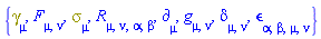 {Physics:-Dgamma[mu], F[mu, nu], Physics:-Psigma[mu], R[mu, nu, alpha, beta], Physics:-d_[mu], Physics:-g_[mu, nu], Physics:-KroneckerDelta[mu, nu], Physics:-LeviCivita[alpha, beta, mu, nu]}