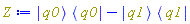 Physics:-`*`(Physics:-Ket(q0), Physics:-Bra(q0))-Physics:-`*`(Physics:-Ket(q1), Physics:-Bra(q1))