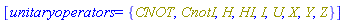 [unitaryoperators = {CNOT, CnotI, H, HI, I, U, X, Y, Z}]