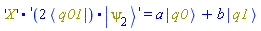 Physics:-`.`('X', 'Physics:-`.`(Physics:-`*`(2, Physics:-Bra(q01)), Physics:-Ket(psi[2]))') = a*Physics:-Ket(q0)+b*Physics:-Ket(q1)