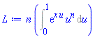 n*(Int(exp(x*u)*u^n, u = 0 .. 1))
