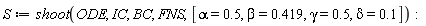 S := shoot(ODE, IC, BC, FNS, [alpha = .5, beta = .419, gamma = .5, delta = .1])