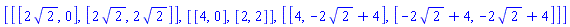 [[[2*2^(1/2), 0], [2*2^(1/2), 2*2^(1/2)]], [[4, 0], [2, 2]], [[4, -2*2^(1/2)+4], [-2*2^(1/2)+4, -2*2^(1/2)+4]]]