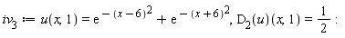 iv__3 := u(x, 1) = exp(-(x-6)^2)+exp(-(x+6)^2), (D[2](u))(x, 1) = 1/2