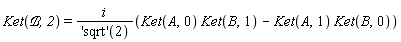 Ket(`&Bscr;`, 2) = i*(Ket(A, 0)*Ket(B, 1)-Ket(A, 1)*Ket(B, 0))/('sqrt')(2)