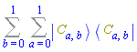 Sum(Sum(Physics:-`*`(Physics:-Ket(C, a, b), Physics:-Bra(C, a, b)), a = 0 .. 1), b = 0 .. 1)