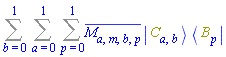 Sum(Sum(Sum(conjugate(M[a, m, b, p])*Physics:-`*`(Physics:-Ket(C, a, b), Physics:-Bra(B, p)), p = 0 .. 1), a = 0 .. 1), b = 0 .. 1)