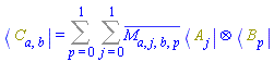 Physics:-Bra(C, a, b) = Sum(Sum(conjugate(M[a, j, b, p])*Physics:-`*`(Physics:-Bra(A, j), Physics:-Bra(B, p)), j = 0 .. 1), p = 0 .. 1)