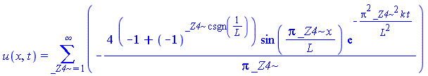 u(x, t) = Sum(-4*(-1+(-1)^(_Z4*csgn(1/L)))*sin(Pi*_Z4*x/L)*exp(-Pi^2*_Z4^2*k*t/L^2)/(Pi*_Z4), _Z4 = 1 .. infinity)