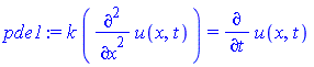 k*(diff(diff(u(x, t), x), x)) = diff(u(x, t), t)