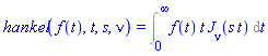 hankel(f(t), t, s, nu) = Int(f(t)*t*BesselJ(nu, s*t), t = 0 .. infinity)