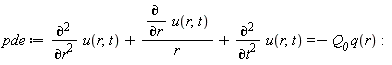 pde := diff(u(r, t), r, r)+(diff(u(r, t), r))/r+diff(u(r, t), t, t) = -Q__0*q(r)