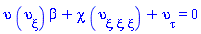 upsilon(xi, tau, alpha, beta, chi)*(diff(upsilon(xi, tau, alpha, beta, chi), xi))*beta+chi*(diff(diff(diff(upsilon(xi, tau, alpha, beta, chi), xi), xi), xi))+diff(upsilon(xi, tau, alpha, beta, chi), tau) = 0