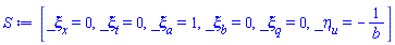 [_xi[x] = 0, _xi[t] = 0, _xi[a] = 1, _xi[b] = 0, _xi[q] = 0, _eta[u] = -1/b]