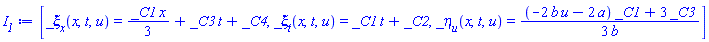 [_xi[x](x, t, u) = (1/3)*_C1*x+_C3*t+_C4, _xi[t](x, t, u) = _C1*t+_C2, _eta[u](x, t, u) = (1/3)*((-2*b*u-2*a)*_C1+3*_C3)/b]