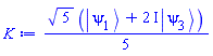 (1/5)*5^(1/2)*(Physics:-Ket(psi, 1)+(2*I)*Physics:-Ket(psi, 3))