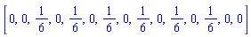 [0, 0, 1/6, 0, 1/6, 0, 1/6, 0, 1/6, 0, 1/6, 0, 1/6, 0, 0]