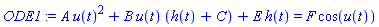A*u(t)^2+B*u(t)*(h(t)+C)+E*h(t) = F*cos(u(t))