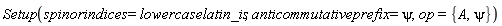 Setup(spinorindices = lowercaselatin_is, anticommutativeprefix = psi, op = {A, psi})