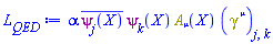 alpha*Physics:-`*`(conjugate(psi[j](X)), psi[k](X), A[mu](X))*Physics:-Dgamma[`~mu`][j, k]