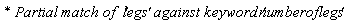`* Partial match of  '`*legs*`' against keyword '`*numberoflegs*`' `