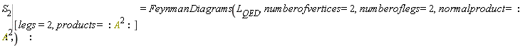 %eval(S[2], [`=`(legs, 2), `=`(products, _NP(A, A))]) = FeynmanDiagrams(L__QED, numberofvertices = 2, numberoflegs = 2, normalproduct = _NP(A, A))