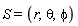 S = (r, theta, phi)