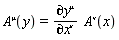`#mrow(msup(mi("A"),mi("&mu;",fontstyle = "normal")),mo("&ApplyFunction;"),mfenced(mi("y")),mo("&equals;"),mfrac(mrow(mo("&PartialD;"),msup(mi("y"),mi("&mu;",fontstyle = "normal"))),mrow(mo("&PartialD;"),msup(mi("x"),mi("&nu;",fontstyle = "normal"))),linethickness = "1"),mo("&InvisibleTimes;"),mo("&InvisibleTimes;"),msup(mi("A"),mi("&nu;",fontstyle = "normal")),mfenced(mi("x")))`