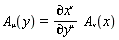 `#mrow(msub(mi("A"),mi("&mu;",fontstyle = "normal")),mo("&ApplyFunction;"),mfenced(mi("y")),mo("&equals;"),mfrac(mrow(mo("&PartialD;"),msup(mi("x"),mi("&nu;",fontstyle = "normal"))),mrow(mo("&PartialD;"),msup(mi("y"),mi("&mu;",fontstyle = "normal"))),linethickness = "1"),mo("&InvisibleTimes;"),mo("&InvisibleTimes;"),msub(mi("A"),mi("&nu;",fontstyle = "normal")),mfenced(mi("x")))`