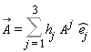 `#mover(mi("A"),mo("&rarr;"))` = Sum(h[j]*A^j*`#mover(mi("\`e__j\`"),mo("&circ;"))`, j = 1 .. 3)