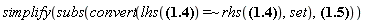"simplify(subs(convert(lhs(?) =~ rhs(?),set),dr_ = (dx*sin(theta)*cos(phi)+dy*sin(theta)*sin(phi)+dz*cos(theta))*_r+(dx*cos(phi)*cos(theta)+dy*sin(phi)*cos(theta)-dz*sin(theta))*_theta+(cos(phi)*dy-sin(phi)*dx)*_phi))"