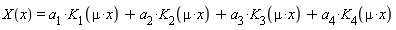 X(x) = a__1*K__1(mu*x)+a__2*K__2(mu*x)+a__3*K__3(mu*x)+a__4*K__4(mu*x)
