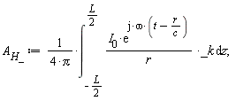 A__H_ := (int(I__0*exp(I*omega*(t-r/c))*_k/r, z = -(1/2)*L .. (1/2)*L))/(4*Pi)