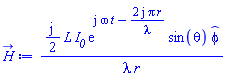 ((1/2)*I)*L*I__0*exp(I*omega*t-(2*I)*Pi*r/lambda)*sin(theta)*_phi/(lambda*r)