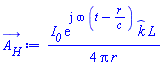 (1/4)*I__0*exp(I*omega*(t-r/c))*_k*L/(Pi*r)