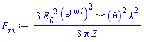 (3/8)*E__0^2*(exp(I*omega*t))^2*sin(theta)^2*lambda^2/(Pi*Z)