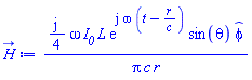 ((1/4)*I)*omega*I__0*L*exp(I*omega*(t-r/c))*sin(theta)*_phi/(Pi*c*r)