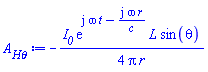-(1/4)*I__0*exp(I*omega*t-I*omega*r/c)*L*sin(theta)/(Pi*r)