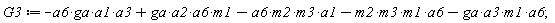 G3 := -a1*a3*a6*ga-a1*a6*m2*m3+a2*a6*ga*m1-a3*a6*ga*m1-a6*m1*m2*m3;