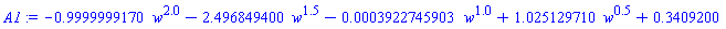 -.9999999170*w^2.0-2.496849400*w^1.5-0.3922745903e-3*w^1.0+1.025129710*w^.5+.3409200