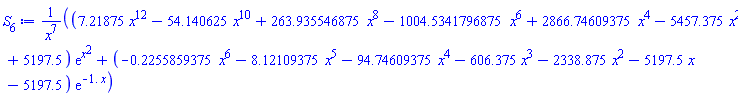 ((7.21875*x^12-54.140625*x^10+263.935546875*x^8-1004.5341796875*x^6+2866.74609375*x^4-5457.375*x^2+5197.5)*exp(x^2)+(-.2255859375*x^6-8.12109375*x^5-94.74609375*x^4-606.375*x^3-2338.875*x^2-5197.5*x-5197.5)*exp(-1.*x))/x^7