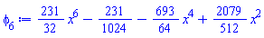 (231/32)*x^6-231/1024-(693/64)*x^4+(2079/512)*x^2