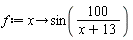 f := proc (x) options operator, arrow; sin(100/(x+13)) end proc