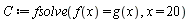 C := fsolve(f(x) = g(x), x = 20)