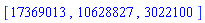 [17369013, 10628827, 3022100]