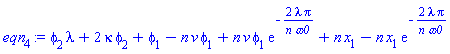 phi[2]*lambda+2*kappa*phi[2]+phi[1]-n*v*phi[1]+n*v*phi[1]*exp(-2*lambda*Pi/(n*omega0))+n*x[1]-n*x[1]*exp(-2*lambda*Pi/(n*omega0))