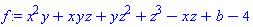 x^2*y+x*y*z+y*z^2+z^3-x*z+b-4